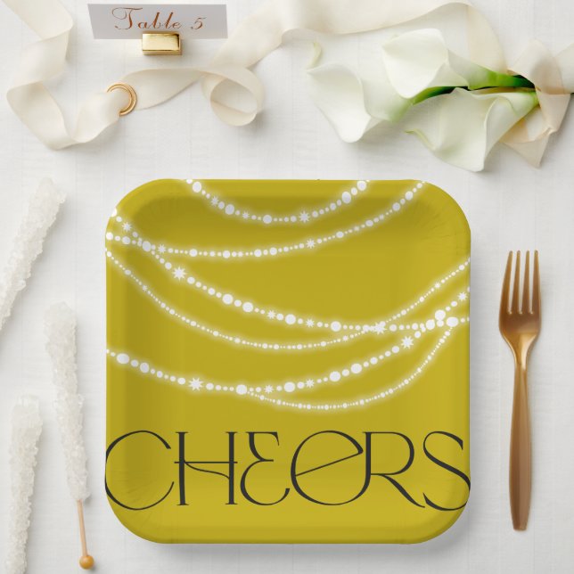 Neujahrsjubeln funkelnde Lichter Stilvoller Chic Pappteller (Hochzeit)