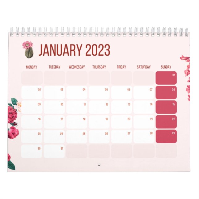 Neujahrskalender 2023, Blume, Jan. Kalender (Titelbild)