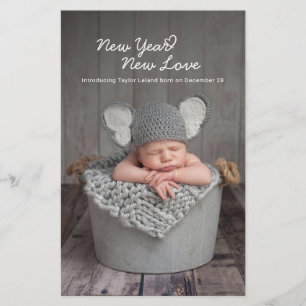 Neujahrskarte Neue Liebe Baby Foto Ankündigungskar Briefpapier