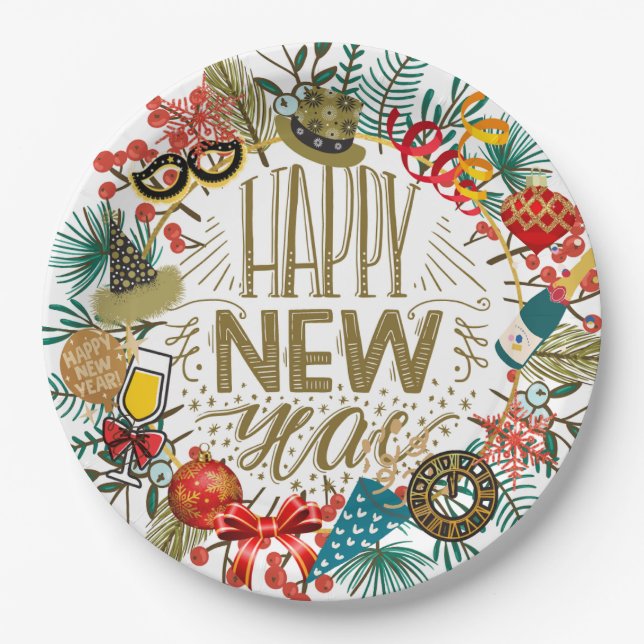 Neujahrskranz Pappteller (Vorderseite)