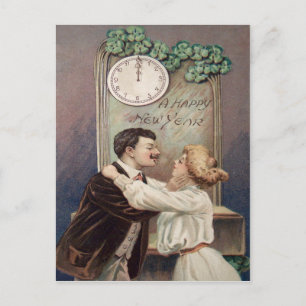 Neujahrskuss Vierblattkleurige Uhr Feiertagspostkarte