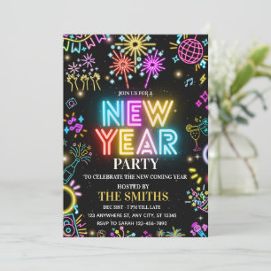 Neujahrsparty-Einladung, Glow NYE-Einladung Einladung