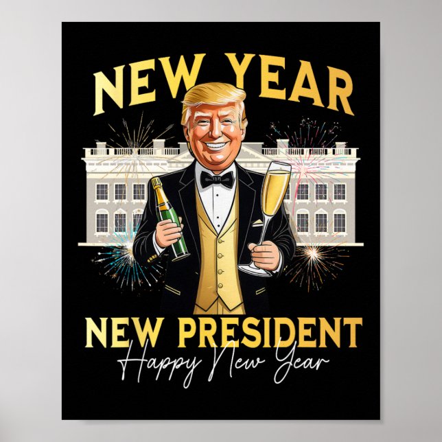 Neujahrspräsident Funny Trump Silvester P Poster (Vorne)