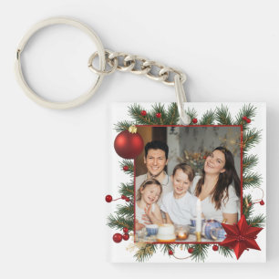 Neujahrsrahmen mit rotem Stern Foto Familie 2026 Schlüsselanhänger