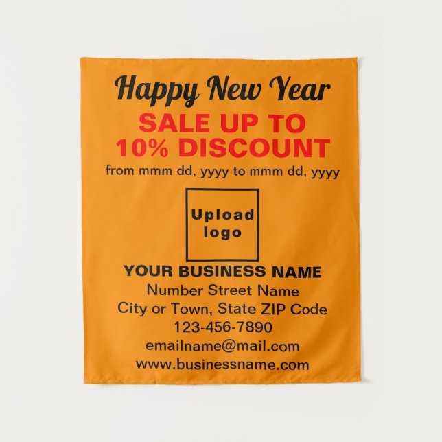 Neujahrsverkauf auf orangefarbenen Tapisserien Wandteppich (Vorderseite)
