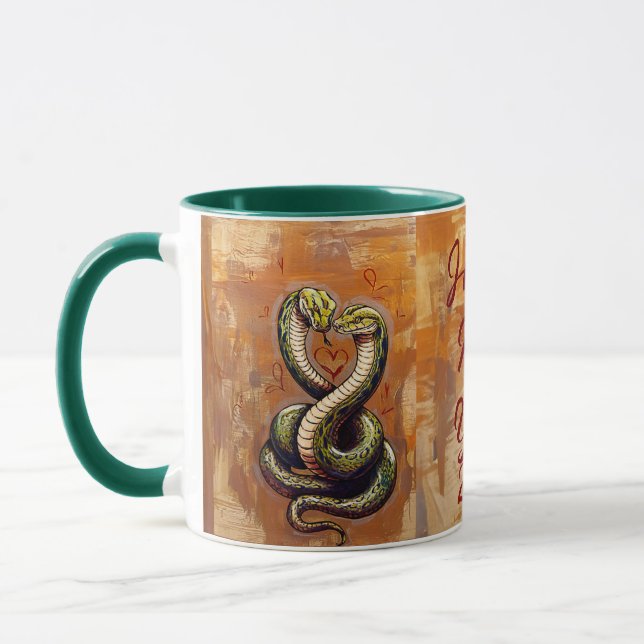 Neujahrswunsch für die Liebe 2025 Holzschlange Tasse (Links)