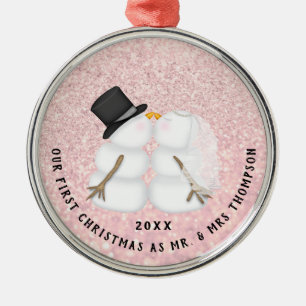 Neulich rosa Schnee Couple Erste Weihnachten Ornament Aus Metall