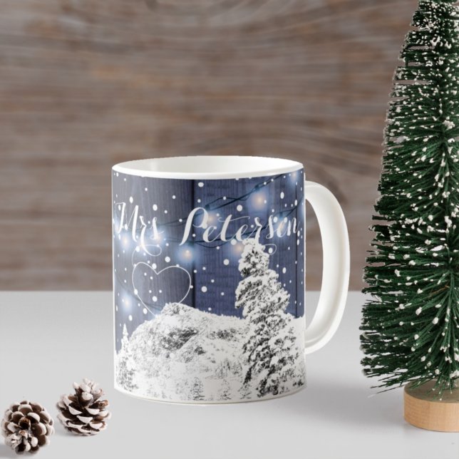 Neulich rustikale Winter mit Monogramm Marine weiß Kaffeetasse (Von Creator hochgeladen)