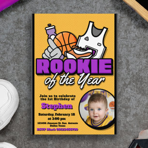 Neuling des Jahres - Basketball mit Foto Einladung