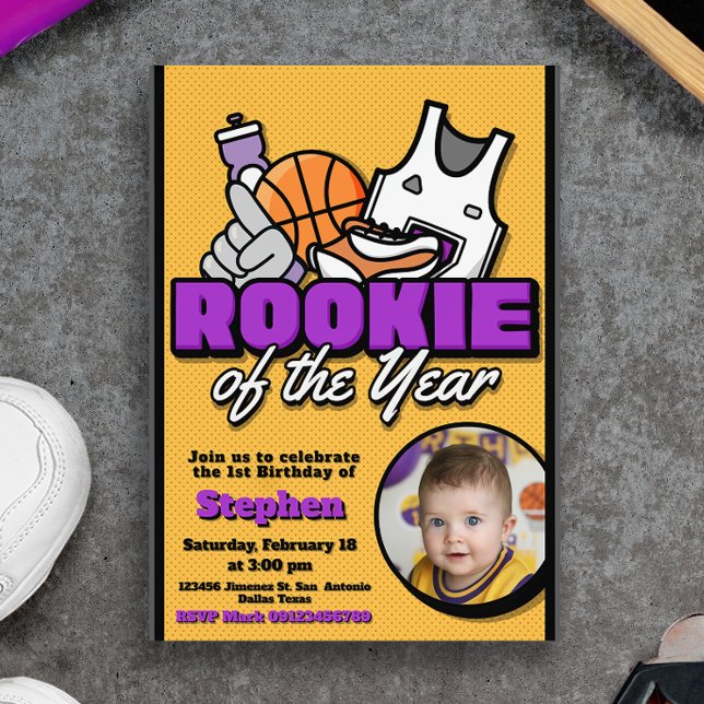 Neuling des Jahres - Basketball mit Foto Einladung (Rookie of the Year - Basketball with Photo Invitation)