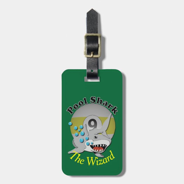 Neun Ball-Billard-Pool-Haifisch Gepäckanhänger (Vorderseite vertikal)