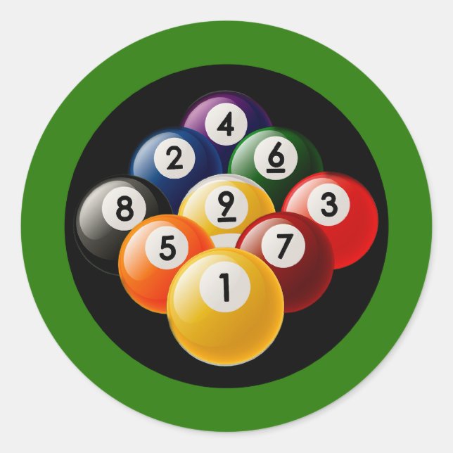 NEUN BALL BILLIARDS RACK RUNDER AUFKLEBER (Vorderseite)
