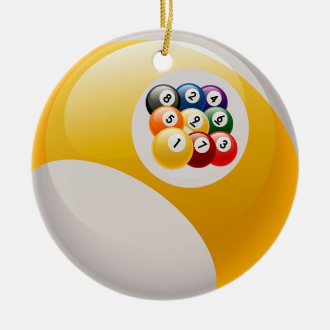 NEUN BALL-GESTELL-BILLARD-BALL-VERZIERUNG KERAMIK ORNAMENT (Vorne)