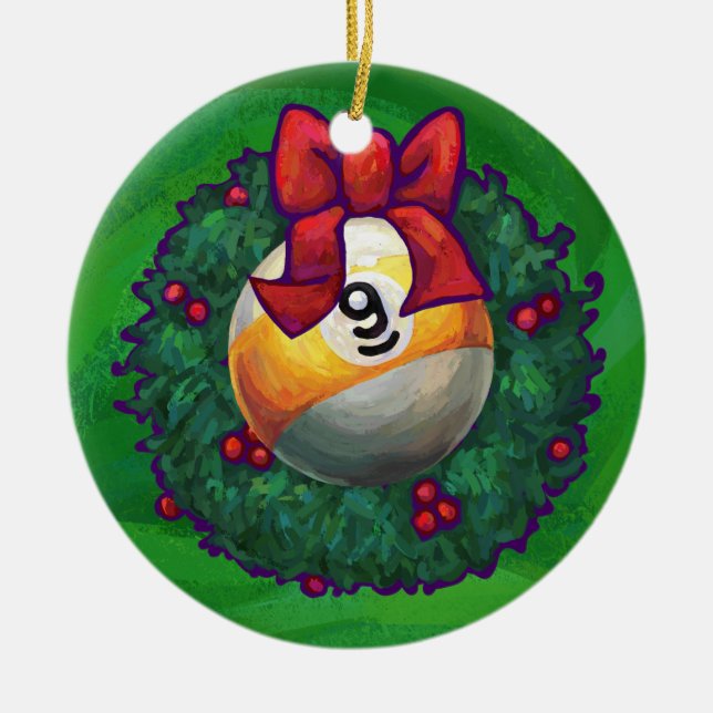 Neun Ball im Kraut auf Grün Keramikornament (Vorne)