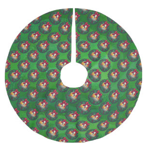 Neun Ball im Krautmuster auf Grün Polyester Weihnachtsbaumdecke