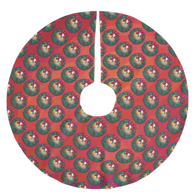 Neun Ball in Weihnachts-Kraut-Muster auf Rot Polyester Weihnachtsbaumdecke (Vorderseite)