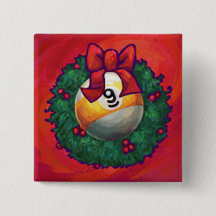 Neun Ball in Weihnachtskranz auf Rot Button