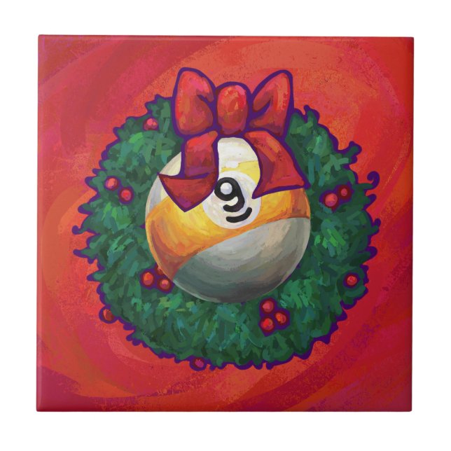 Neun Ball in Weihnachtskranz auf Rot Fliese (Vorderseite)