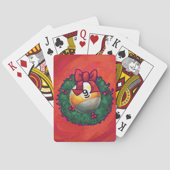 Neun Ball in Weihnachtskranz auf Rot Spielkarten (Rückseite)