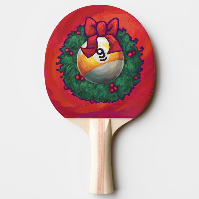 Neun Ball in Weihnachtskranz auf Rot Tischtennis Schläger (Rückseite)