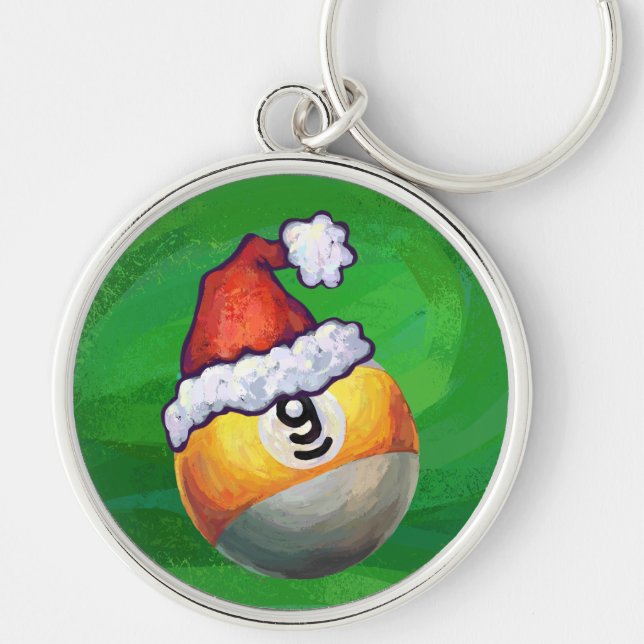 Neun Ball in Weihnachtsmannmütze über Grün Schlüsselanhänger (Vorne)