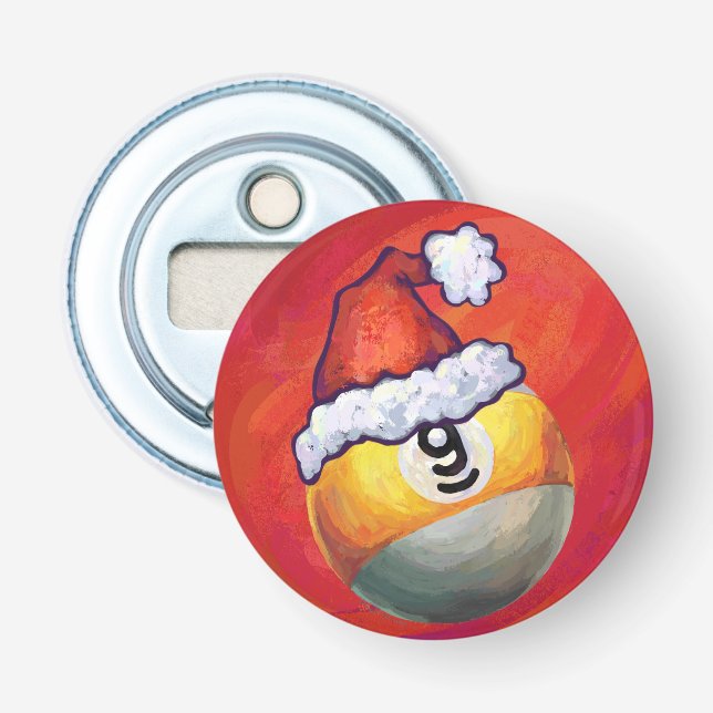 Neun Ball in Weihnachtsmannmütze über Rot Flaschenöffner (Vorderseite)
