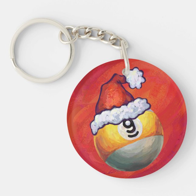 Neun Ball in Weihnachtsmannmütze über Rot Schlüsselanhänger (Vorderseite)