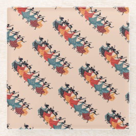Neun Damen tanzen Stencil Retro Stil 1 Glasuntersetzer