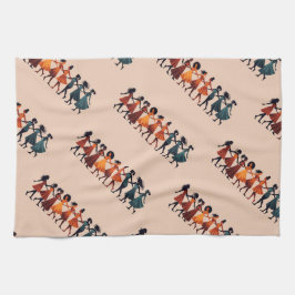 Neun Damen tanzen Stencil Retro Style 3 Geschirrtuch