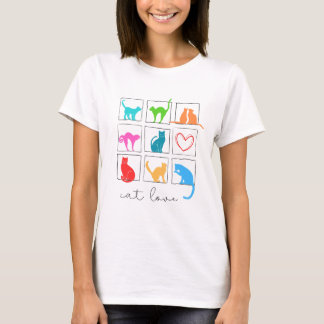 neun farbige Katzen in Rahmen und ein Herz-T - Shi T-Shirt