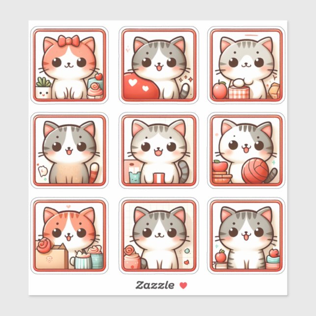 Neun Feline Emotions Aufkleber (Blatt)