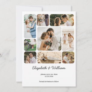 Neun-Foto-Collage Paar einfach Save The Date Einladung