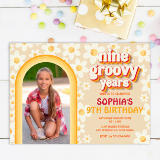 Neun Groovy Years 9. Geburtstag Foto Einladung |