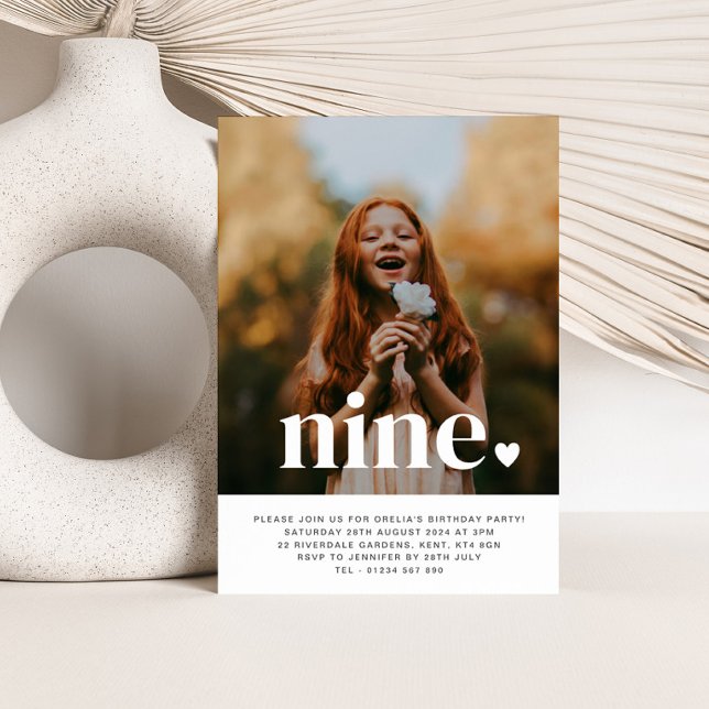 Neun Herzinfarkt Foto Erster Geburtstag Einladung (Von Creator hochgeladen)