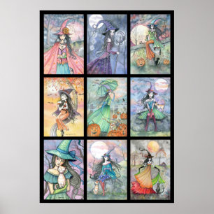 Neun Hexen in einem Poster-Halloween-Kunst Poster