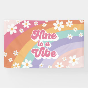Neun ist eine Stimmung Retro Regenbogen 9. Geburts Banner