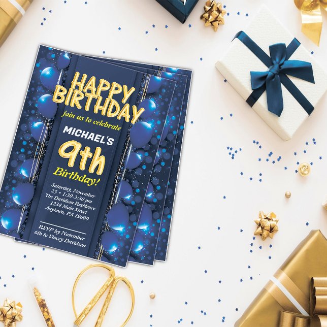 Neun Jahre alte Jungen Geburtstagsfeier Einladung (Von Creator hochgeladen)