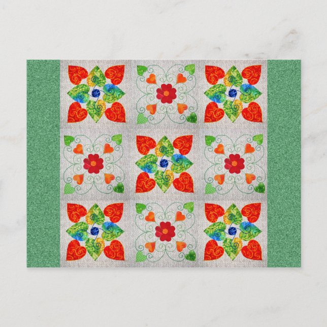Neun Pflaster Herzquilt Postkarte (Vorderseite)