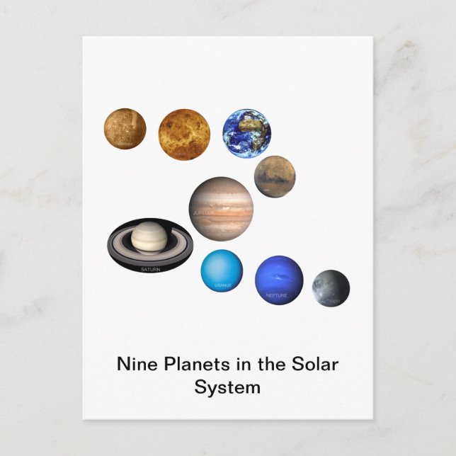 Neun Planeten im Sonnensystem Postkarte (Vorderseite)