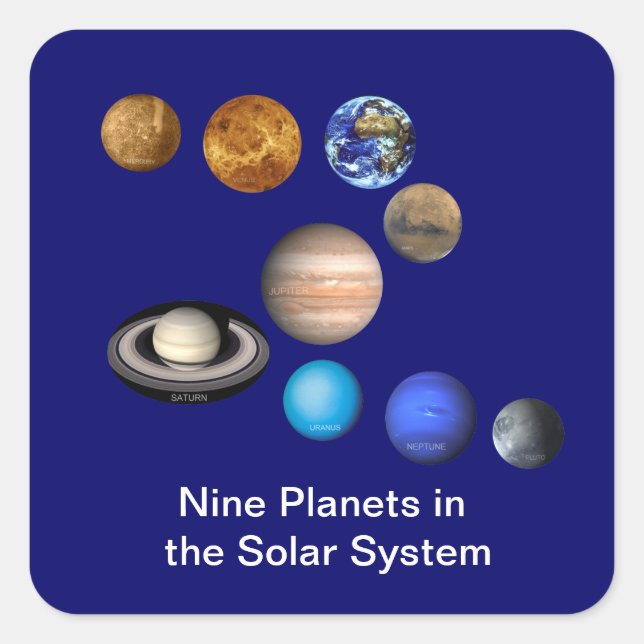 Neun Planeten im Sonnensystem Quadratischer Aufkleber (Vorderseite)