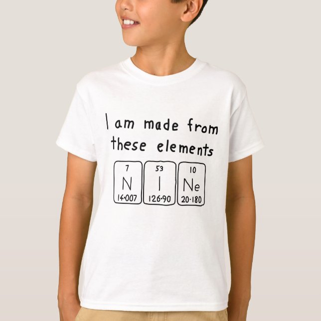 Neun Shirts für die periodische Tabellenbezeichnun (Vorderseite)