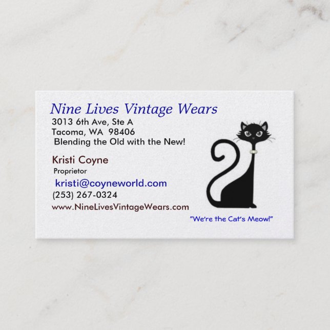 Neun Vintage Leben trägt Logo-Katze Visitenkarte (Vorderseite)