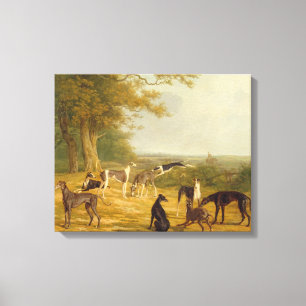 Neun Windhunde in einer Landschaft (Öl auf Leinwa Leinwanddruck