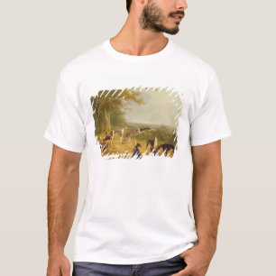 Neun Windhunde in einer Landschaft (Öl auf T-Shirt