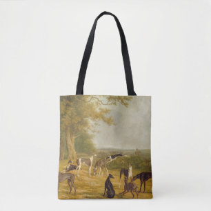 Neun Windhunde in einer Landschaft (Öl auf Tasche