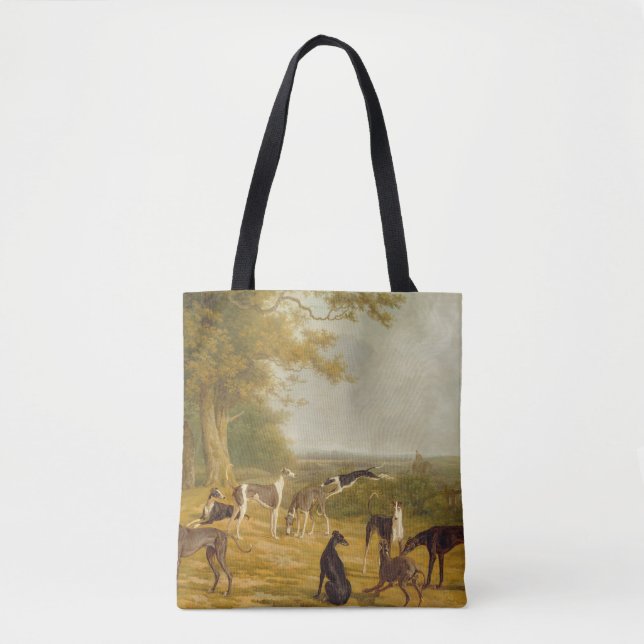 Neun Windhunde in einer Landschaft (Öl auf Tasche (Vorderseite)