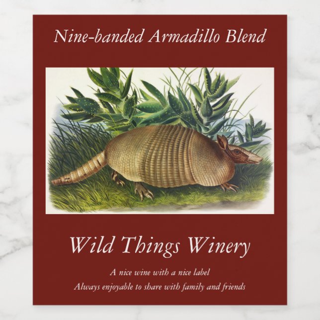 Neunbanded, Armadillo mit langer Nase von Audubon Weinetikett (Einzelnes Label)
