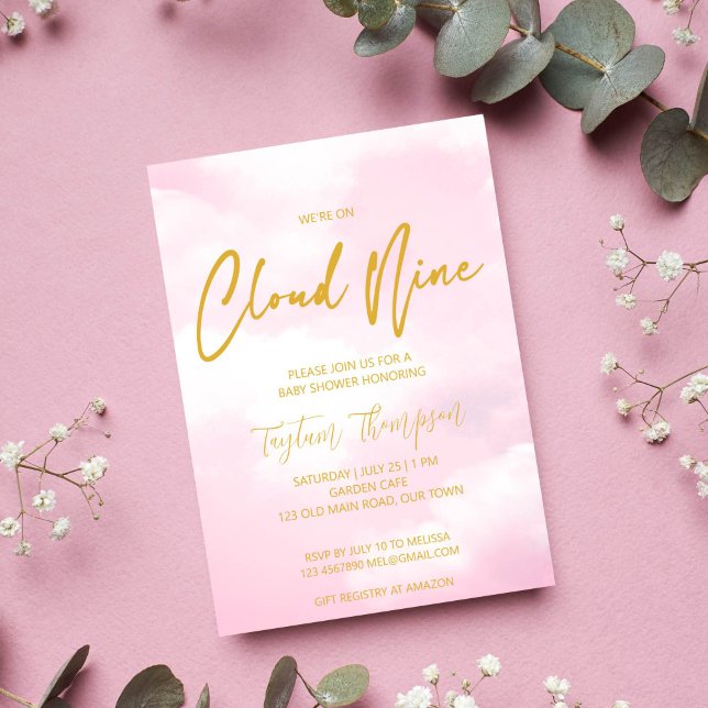Neunen Babydusche in Rosa und Gold Einladung (Cloud nine baby shower invitation template pink and gold on cloud nine invite instant download)