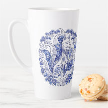 Neunschwänziger Fuchs Kitsune Imari-Stil Blau-Weiß
