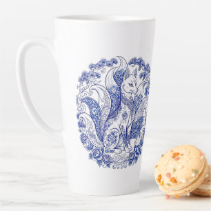 Neunschwänziger Fuchs Kitsune Imari-Stil Blau-Weiß Milchtasse